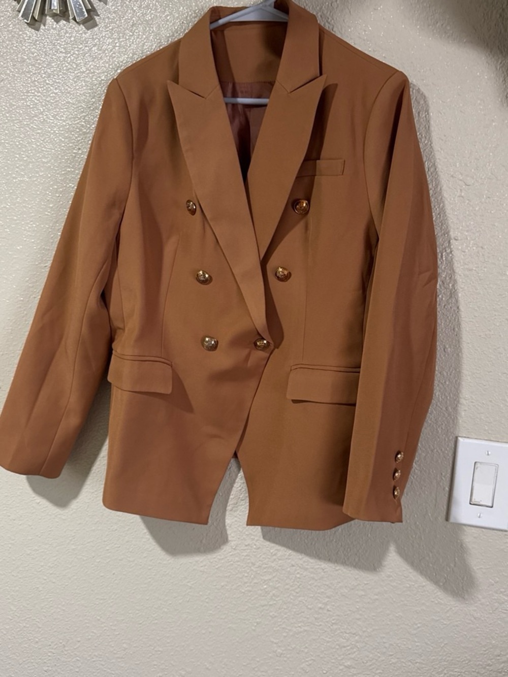 Double-Breasted Women's Blazer Jacket in rust brown